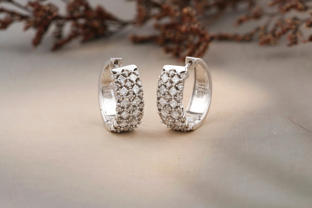 Huggie Diamond Earrings, Princess Cut Diamond Earrings, 14k Solid Gold, Natural Diamonds, Gift For her