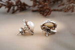 Load image into Gallery viewer, Pearl Studs with Diamond Outlines, Marquise, Baguettes &amp; Pearl Earrings, 14K Solid Gold, Natural Diamonds, Gift for her
