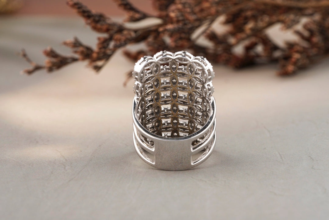 Check Design Cocktail Ring, Patterned Diamond Ring, Triple Shank Cocktail Ring, 14k Solid Gold, Natural Diamonds, Gift for her