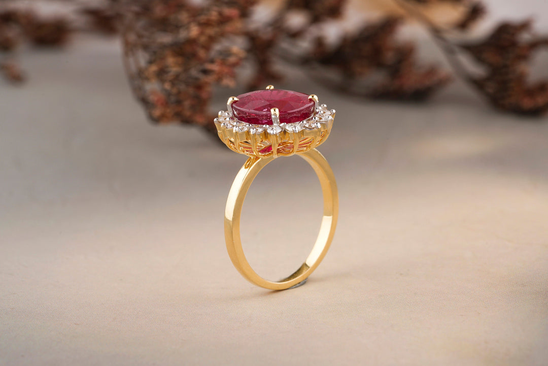 Ruby Diamond Ring In 14k Solid Gold, Cocktail Ring With Natural Diamonds, Gift For Women