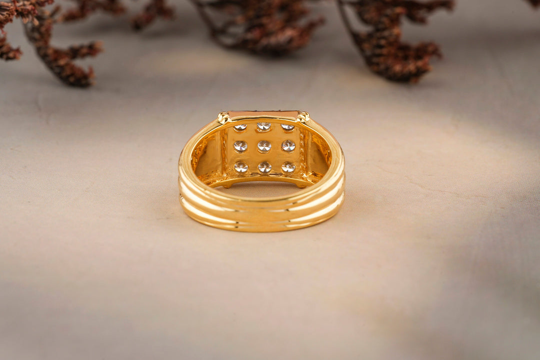 Square Shaped Men&#39;s Diamond Ring, Grooved Shank Design, 14k Solid Gold, Natural Diamonds, Gift for him, Men&#39;s Jewelry