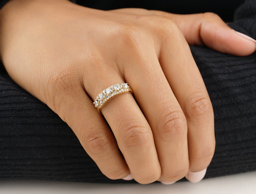 Solitaire Diamond Ring In 14k Solid Gold, Eternity Band With Natural Diamonds, Gift For Her