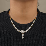 Load image into Gallery viewer, Solitaire Floral Design Diamond Necklace, Marquise Leaves, Dual Tone, 14k Solid Gold, Moissanite Necklace, Gift for her
