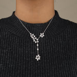 Load image into Gallery viewer, Floral Y-Drop Diamond Necklace, 14k Solid Gold, Natural Diamonds, Asymmetrical Flower Pear Shape Jewelry, Bridal Statement Necklace
