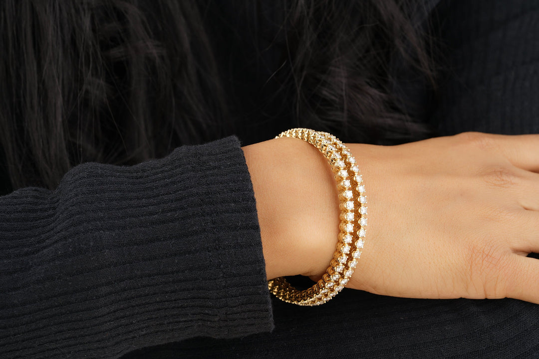 Solitaire Diamond Gold Bangle, 14k Solid Gold, Natural Diamonds, Stackable Bangle Bracelet, Gift for Her