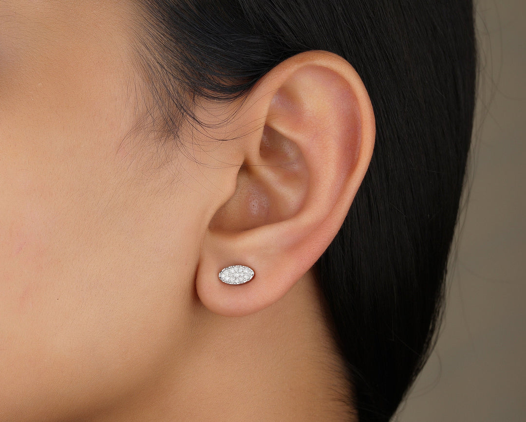 Oval Shaped Diamond Stud Earrings, 14K Solid Gold, Natural Earrings, Anniversary Gift, Gift for Her, Minimalist Everyday Earrings