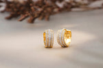 Load image into Gallery viewer, Triple line Diamond Earrings, Huggie earrings. 14k Solid Gold Earrings, Natural Diamonds, Gift for her, Dainty Diamond Earrings
