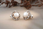 Load image into Gallery viewer, Pearl Studs with Diamond Outlines, Marquise, Baguettes &amp; Pearl Earrings, 14K Solid Gold, Natural Diamonds, Gift for her
