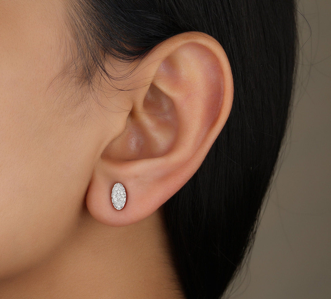 Oval Shaped Diamond Stud Earrings, 14K Solid Gold, Natural Earrings, Anniversary Gift, Gift for Her, Minimalist Everyday Earrings