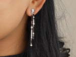 Load image into Gallery viewer, Black Onyx Diamond Dangle Earrings In 14k Solid Gold, Rectangular Bars And Beads With Natural Diamonds, Gift for her
