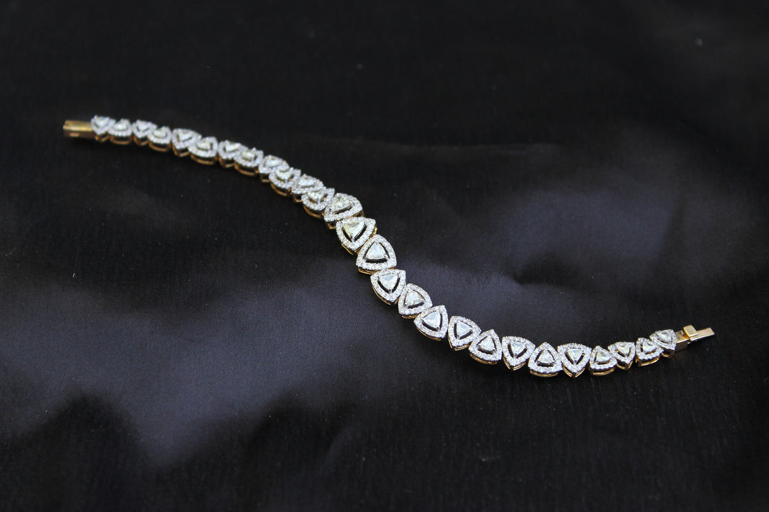 Trillion Diamond Tennis Bracelet With Halo Setting, 14k Solid Gold, Stackable Bracelet, Natural Diamonds, Bridal Jewelry, Gift for Her