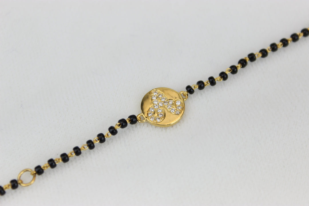 Gold Disc Initial Baby Bracelet, 14k Solid Gold, Natural Diamonds Nazariya, Kids Bracelet, Indian Protection Charm, Gift for toddlers
