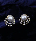 Load image into Gallery viewer, Concentric Circular Design Pearl Stud Earrings, Natural Diamonds, Gemstone Earrings, 14k Solid Gold, Gift for her, Elegant Design
