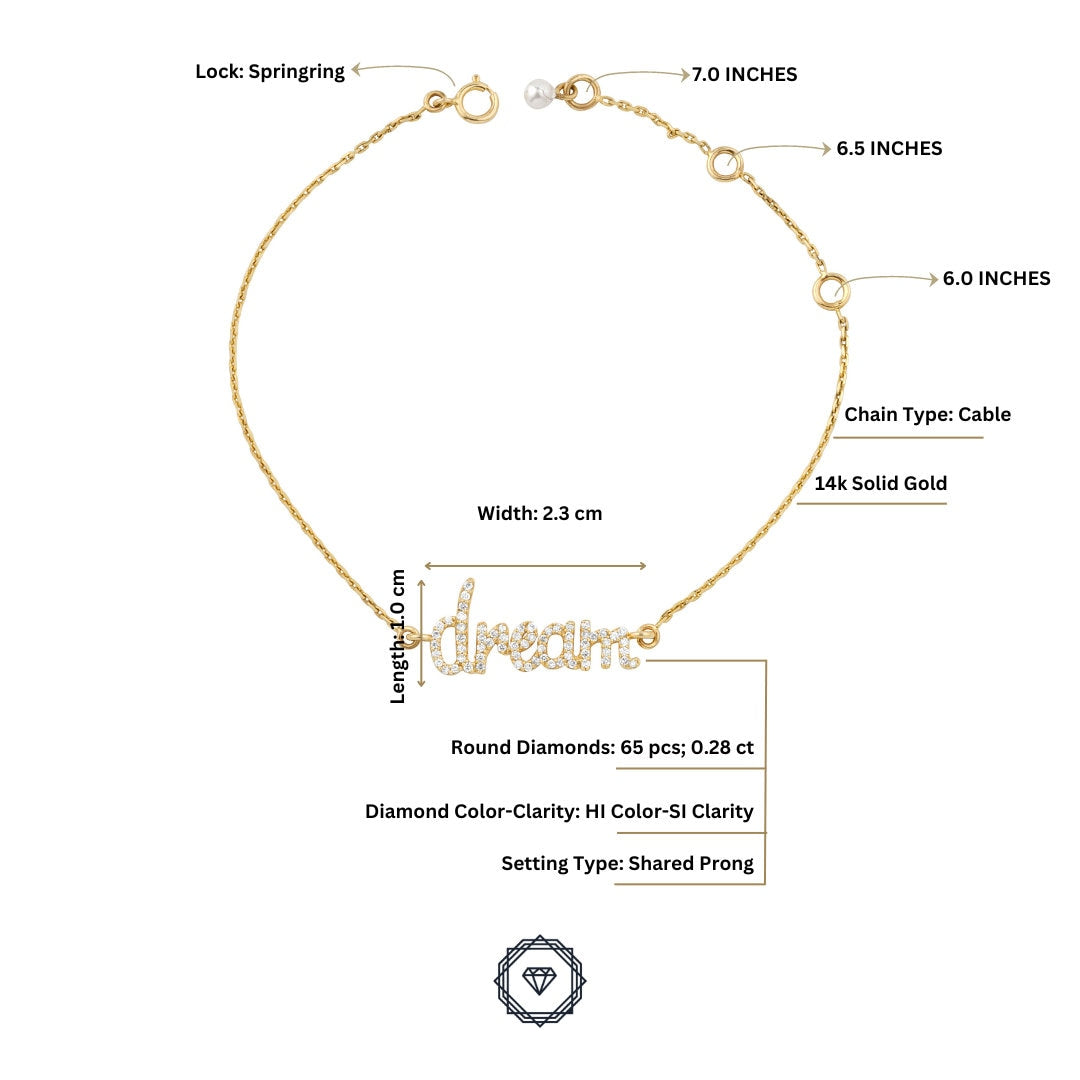 Dream Chain Diamond Bracelet, 14k Gold, Natural Diamonds,  Inspirational Jewelry, Handcrafted Jewelry, Ready To Ship, Women&#39;s Day Gift