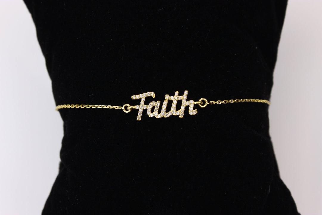 Faith Chain Diamond Bracelet in 14k Solid Gold, Natural Diamonds, Inspirational Jewelry, Gift for her, Handcrafted Jewelry, Word Bracelet