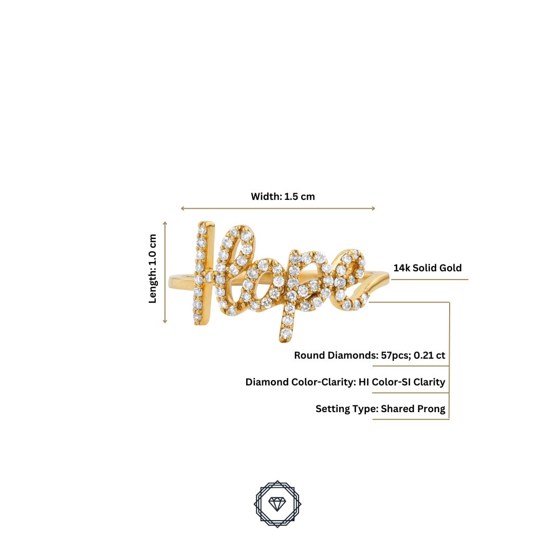 Hope Diamond Ring, 14kt Solid Gold, Natural Diamonds, Statement Word Ring, Affirmation Jewelry, Inspirational Jewelry, Ready To Ship