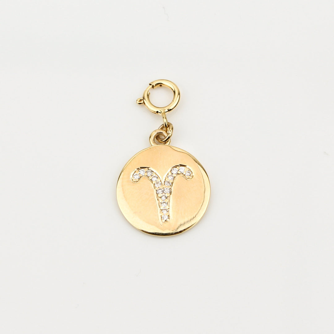 Aries Horoscope Birth Sign Charm, 14k Solid Gold, Natural Diamonds, Zodiac Jewelry, Everyday Jewelry, Astrology Gift for her