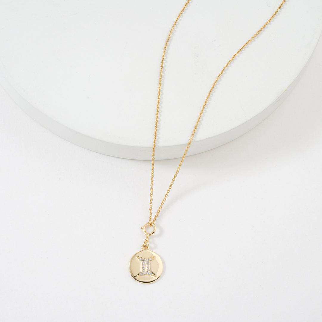 Gemini Horoscope Birth Sign Charm, 14k Solid Gold, Natural Diamonds, Zodiac Jewelry, Everyday Jewelry, Astrology Gift for her