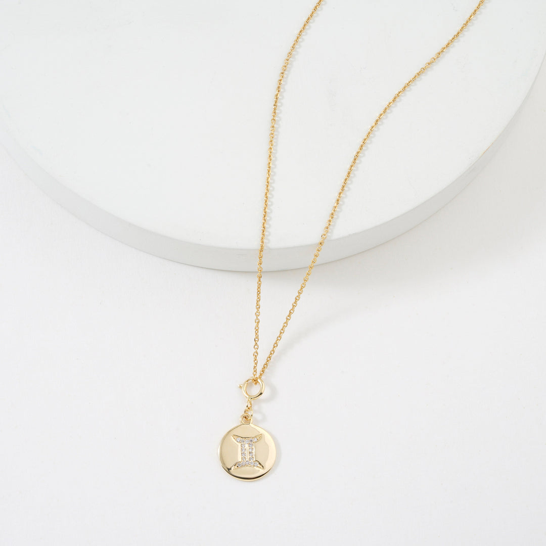 Gemini Horoscope Birth Sign Charm, 14k Solid Gold, Natural Diamonds, Zodiac Constellation Everyday Jewelry, Astrology Gift