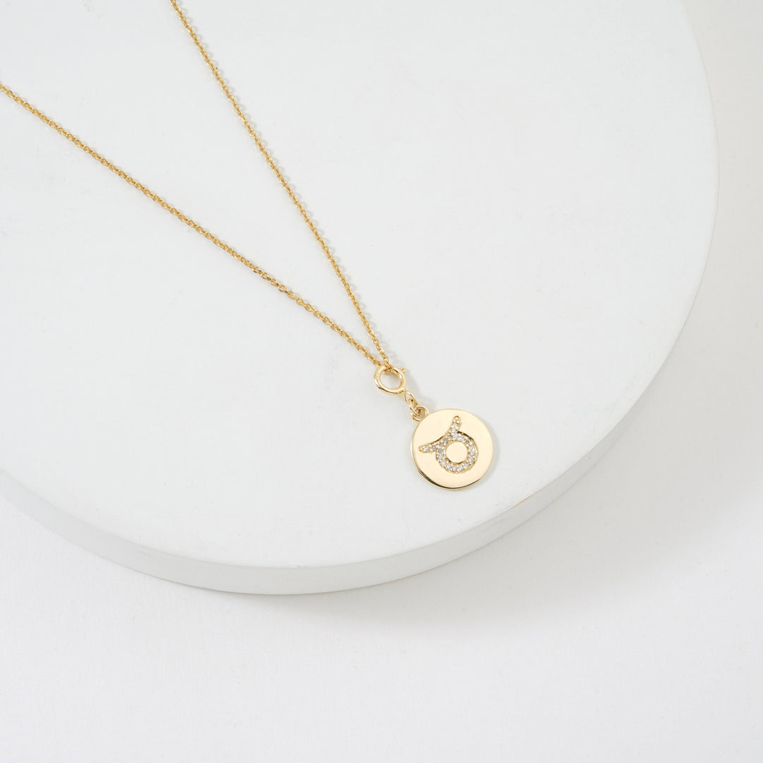 Taurus Horoscope Birth Sign Charm, 14k Solid Gold, Natural Diamonds, Zodiac Constellation Everyday Jewelry, Astrology Gift