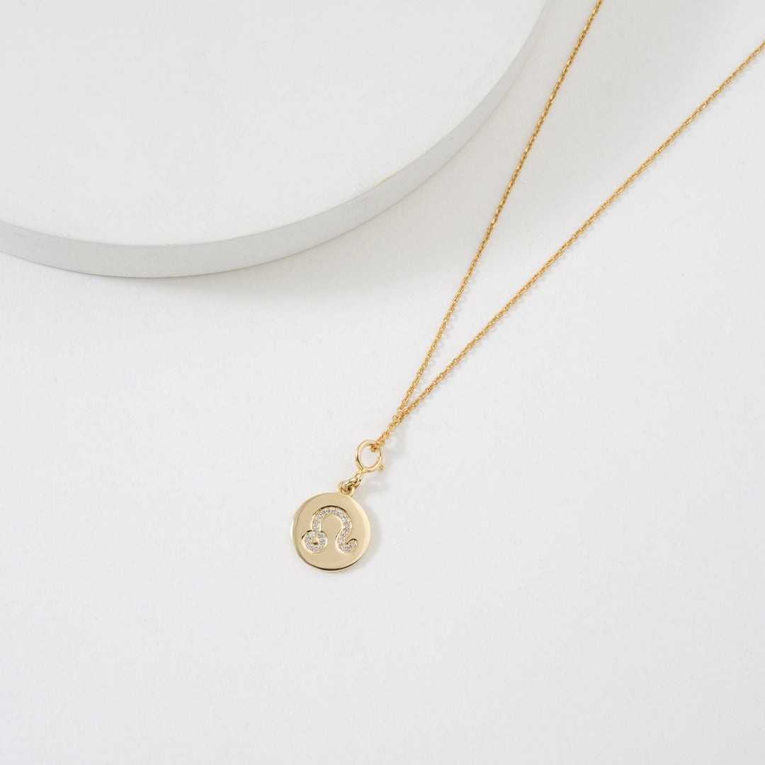 Leo Horoscope Birth Sign Charm, 14k Solid Gold, Natural Diamond, Zodiac Constellation Jewelry, Everyday Jewelry, Astrology Gift