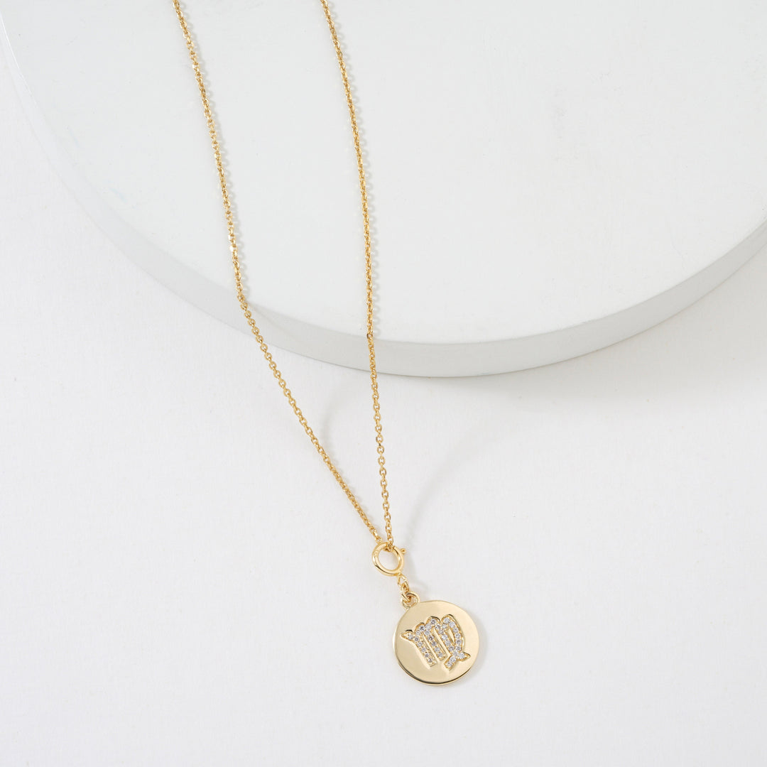 Virgo Horoscope Birth Sign Charm, 14k Solid Gold, Natural Diamonds, Zodiac Jewelry, Everyday Jewelry, Astrology Gift for her