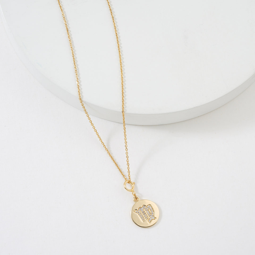 Virgo Horoscope Birth Sign Charm, 14k Solid Gold, Natural Diamonds, Zodiac Jewelry, Everyday Jewelry, Astrology Gift