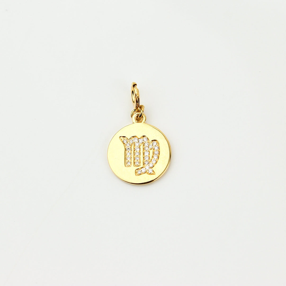 Virgo Horoscope Birth Sign Charm, 14k Solid Gold, Natural Diamonds, Zodiac Jewelry, Everyday Jewelry, Astrology Gift for her