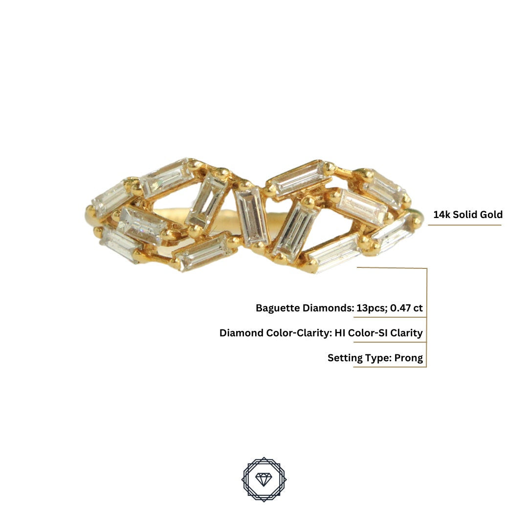 Baguettes Diamond Ring, 14k Solid Gold, Natural Diamond, Gift for her