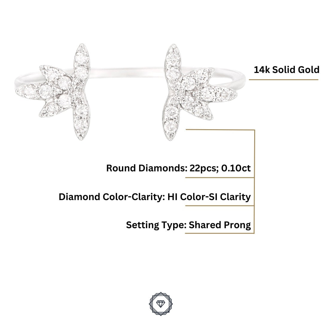 Center Open Diamond Cuff Ring, 14k Solid Gold, Natural Diamonds, Gift for her, Everyday Jewelry