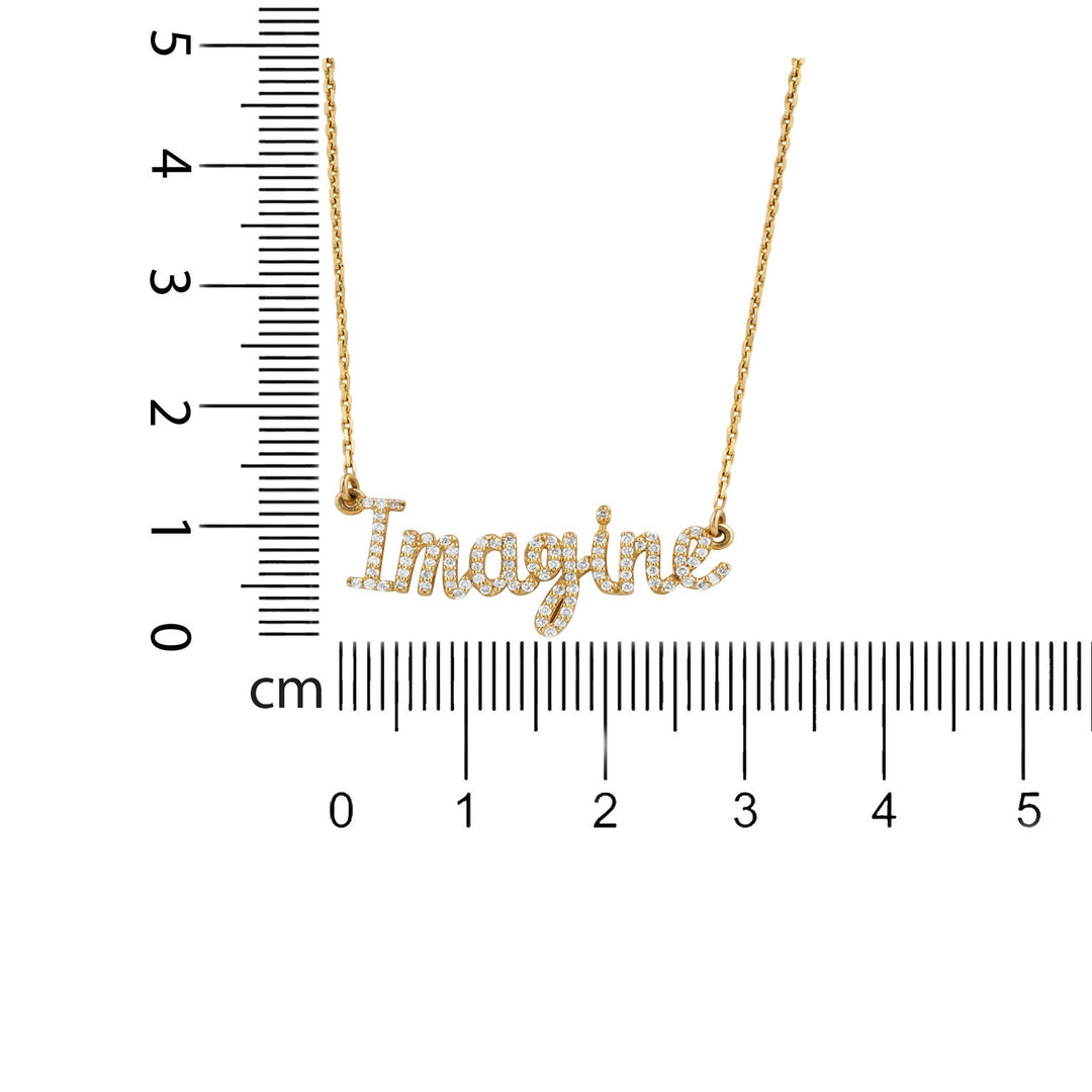 Imagine Diamond Necklace, 14k Solid Gold, Natural Diamonds, Script Word Necklace, Inspirational Jewelry, Handcrafted Minimalistic Jewelry