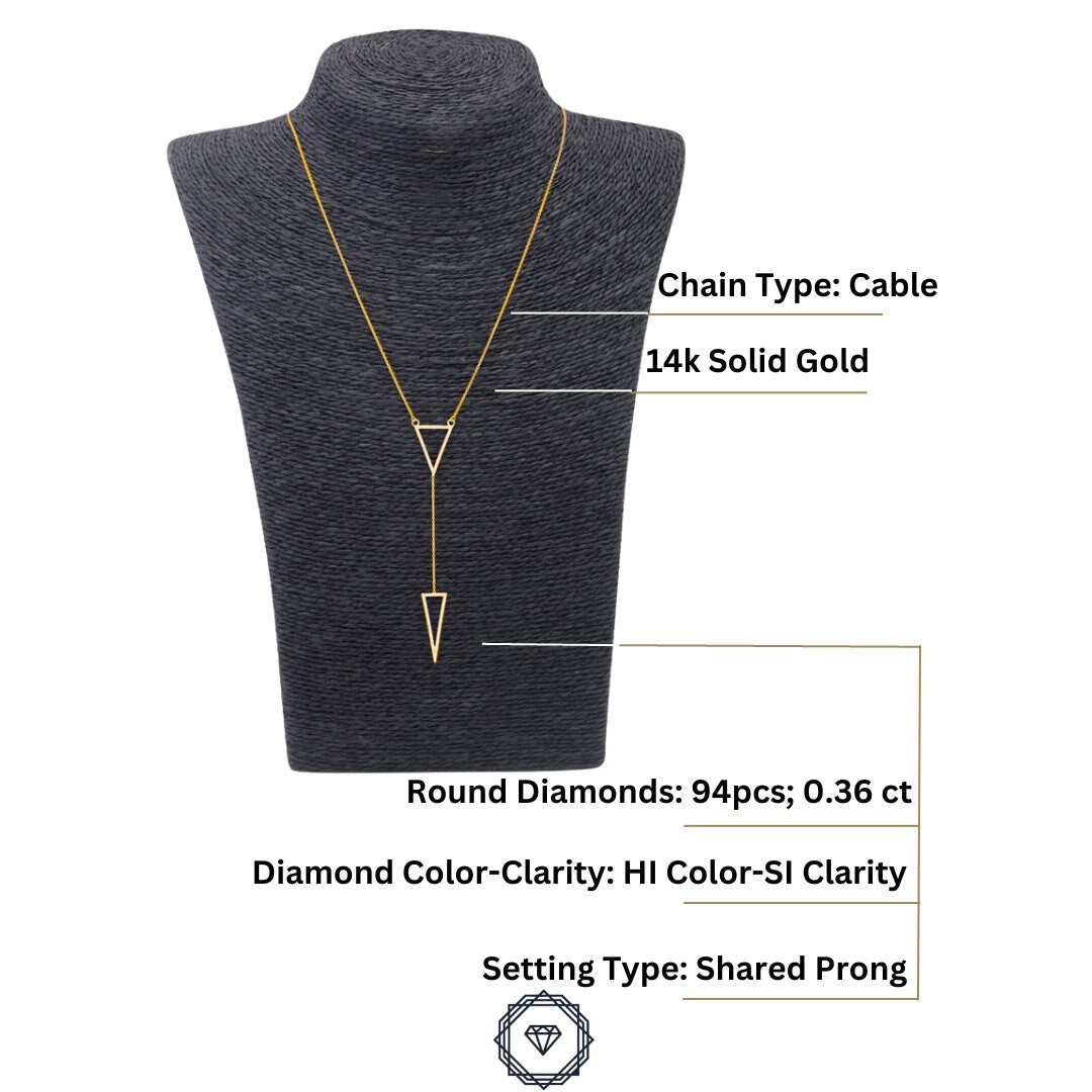 Double Triangle Layered Diamond Charm Necklace, 14k Solid Gold, Natural Diamonds, Ready To Ship, Women&#39;s Day Gift