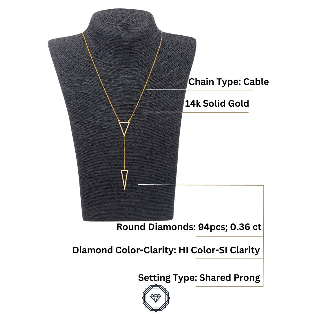 Double Triangle Layered Diamond Charm Necklace, 14k Solid Gold, Natural Diamonds, Ready To Ship, Women&#39;s Day Gift