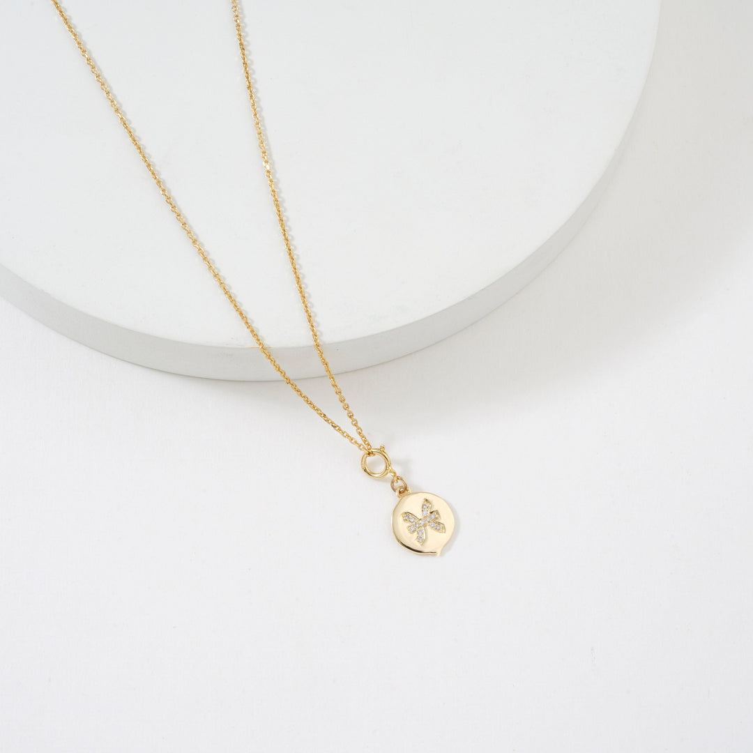 Pisces Horoscope Birth Sign Charm, 14k Solid Gold, Natural Diamond, Zodiac Constellation Everyday  Jewelry, Astrology Gift