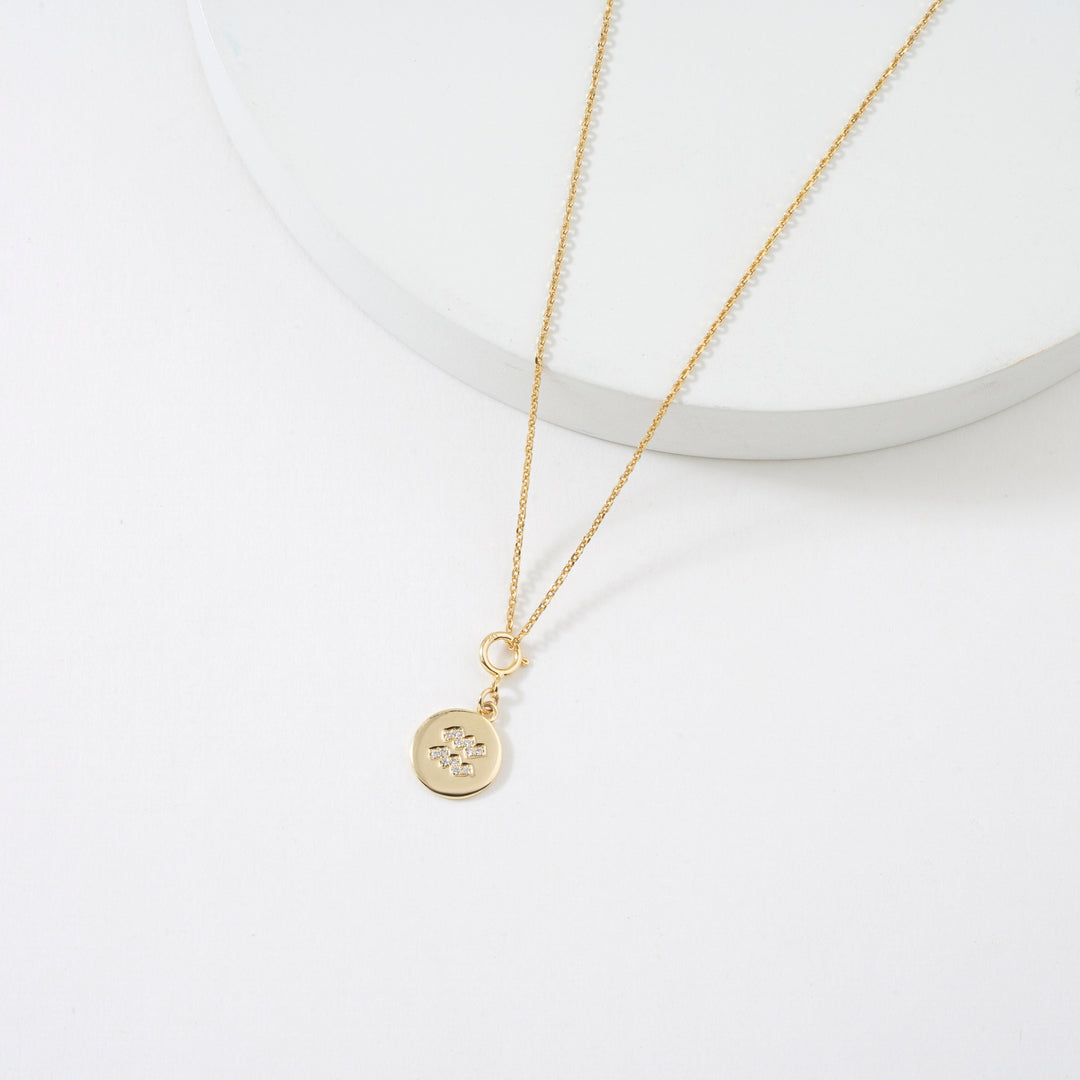 Aquarius Horoscope Birth Sign Charm, 14k Solid Gold, Natural Diamonds, Zodiac Constellation Everyday Jewelry, Astrology Gift