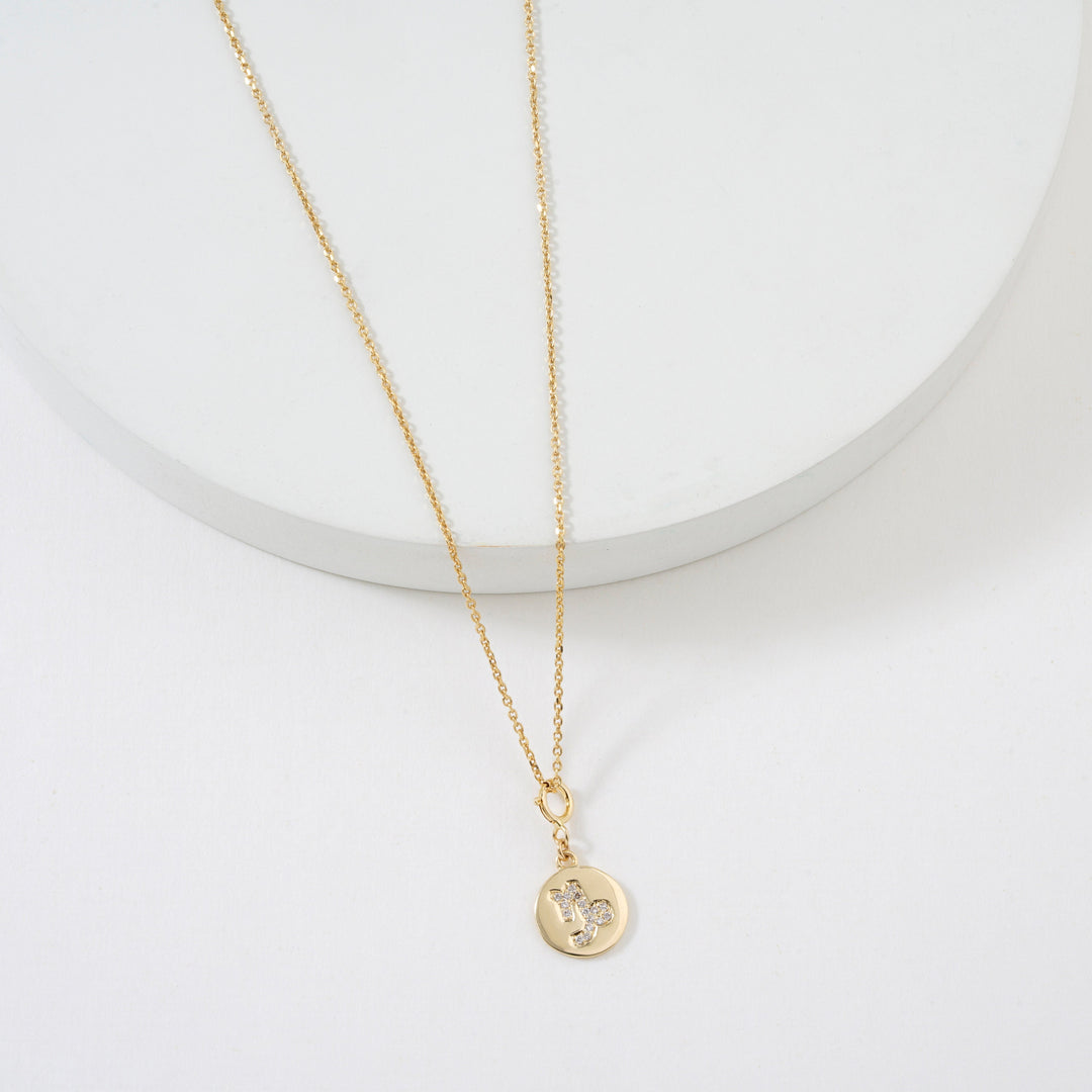 Capricorn Horoscope Birth Sign Charm, 14k Solid Gold, Natural Diamonds, Zodiac Constellation Everyday Jewelry, Astrology Gift