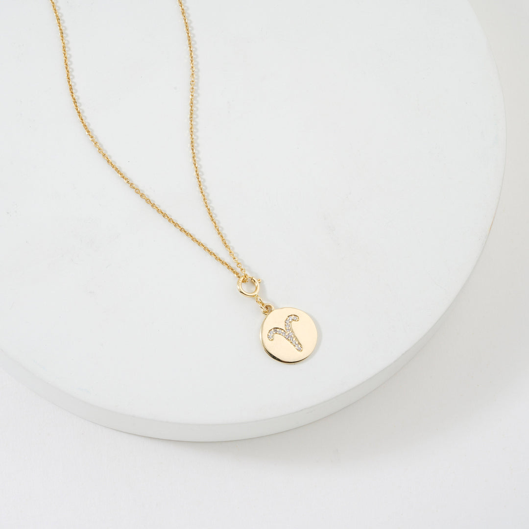 Aries Horoscope Birth Sign Charm, 14k Solid Gold, Natural Diamonds, Zodiac Jewelry, Everyday Jewelry, Astrology Gift for her