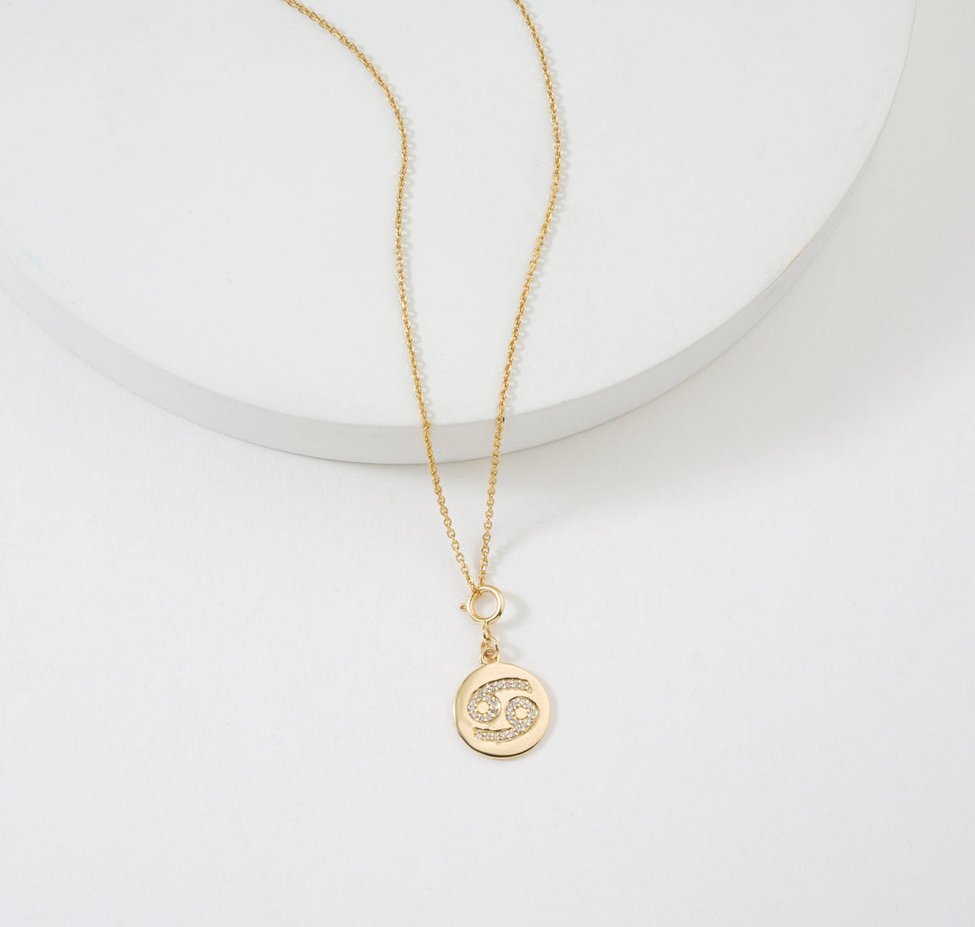 Cancer Horoscope Birth Sign Charm, 14k Solid Gold, Natural Diamonds, Zodiac Jewelry, Everyday Jewelry, Astrology Gift for her