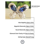Load image into Gallery viewer, Blue Sapphire Butterfly Diamond Ring in 14K Solid Gold, Natural Diamonds,  Gemstone Ring, Gift for her
