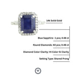 Load image into Gallery viewer, Blue Sapphire Diamond Ring, Gemstone Ring, Emerald Cut Blue Sapphire Ring, 14k Solid Gold, Natural Diamonds, Gift for her
