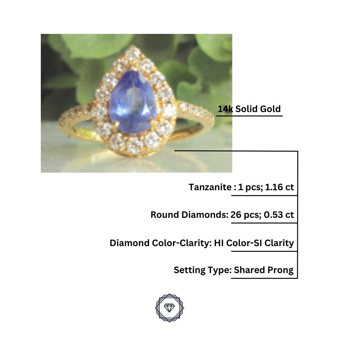 Natural Tanzanite Diamond Ring In 14K Solid Gold, Gemstone Ring With Natural Diamonds, Gift for Women