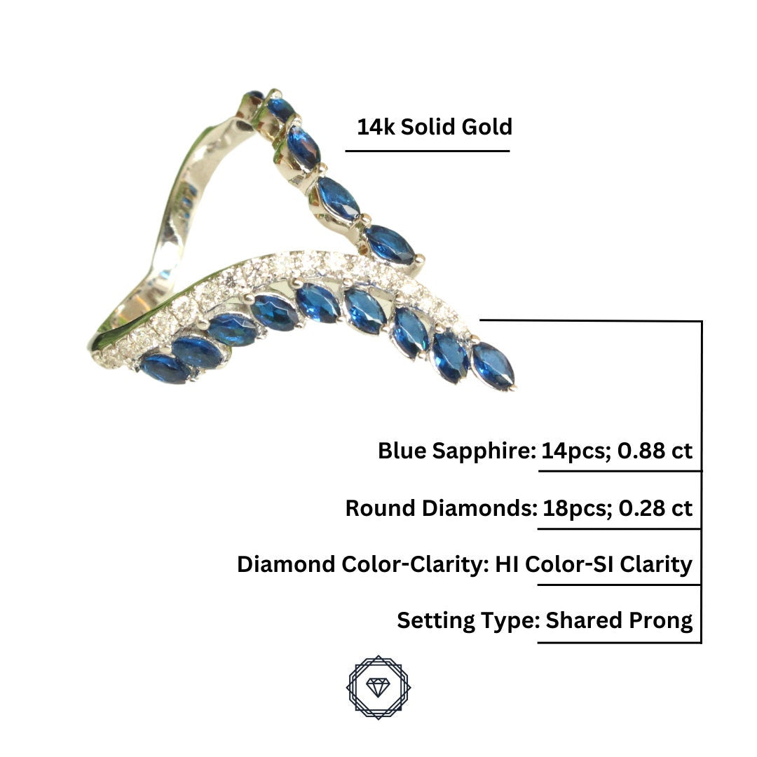 Blue Sapphire Diamond Ring In 14k Solid Gold, Birthstone Ring With Natural Diamonds, Gift for Women