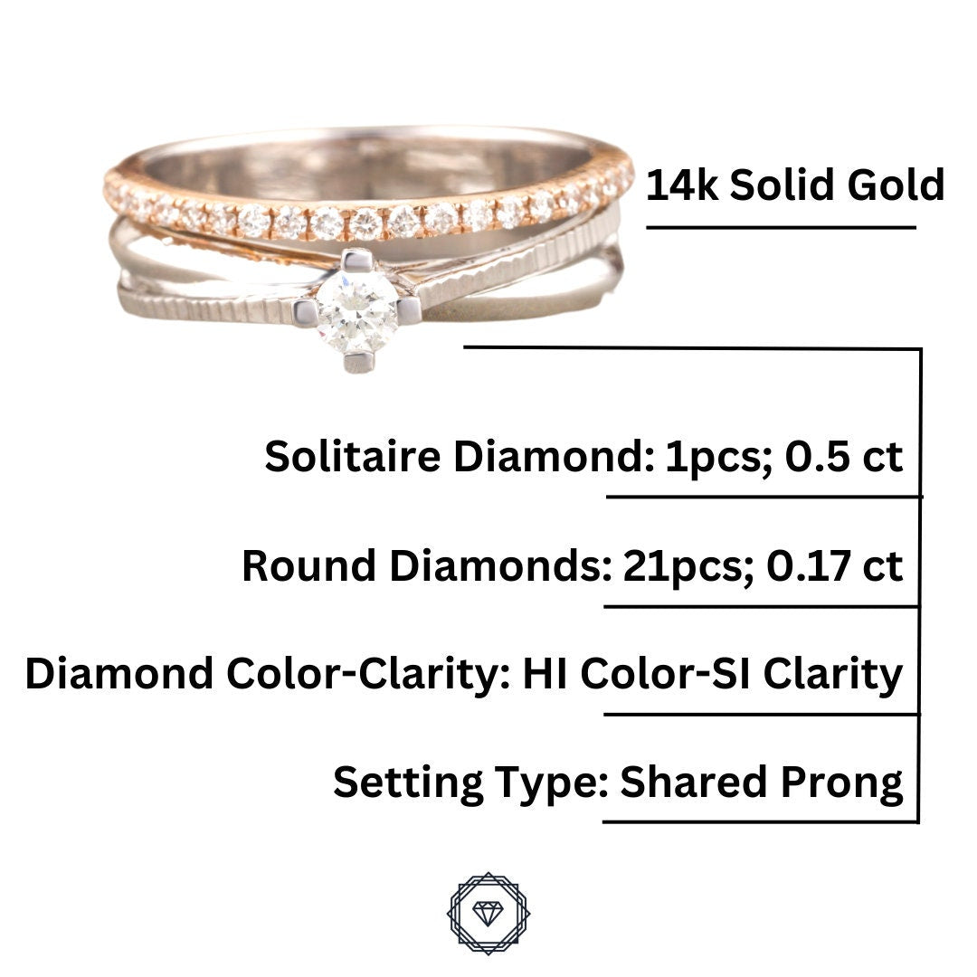 Solitaire Diamond Ring In 14k Solid Gold, Engagement Ring With Natural Diamonds, Gift for Women
