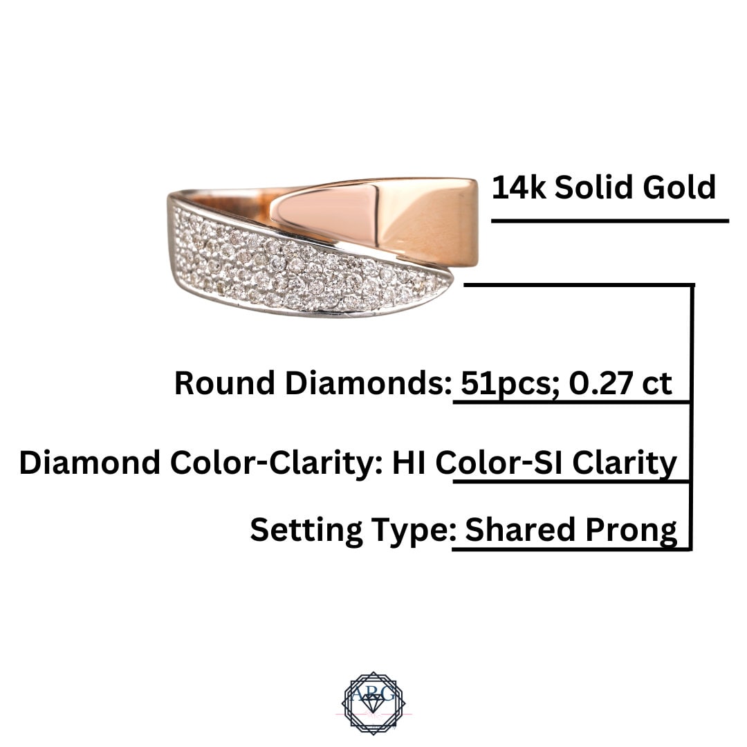 Wrap Gold Diamond Cuff Ring, 14K Solid Gold Band, Spiral Ring, Centre Open Twisted Ring, Natural Diamonds, Dual Tone, Gift for her