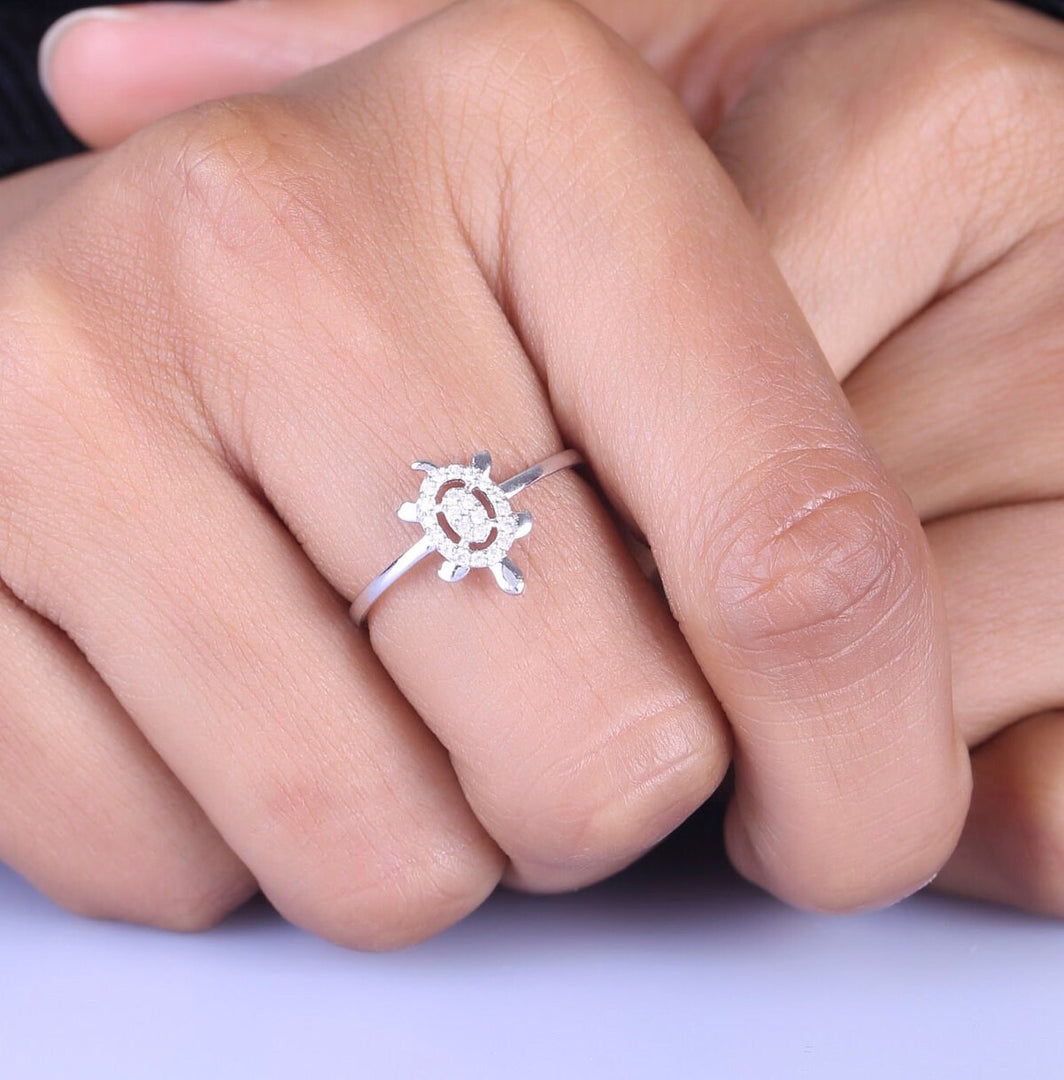 Turtle Diamond Ring, 14K Solid Gold, Natural Diamonds, Gift for her, Everyday Jewelry