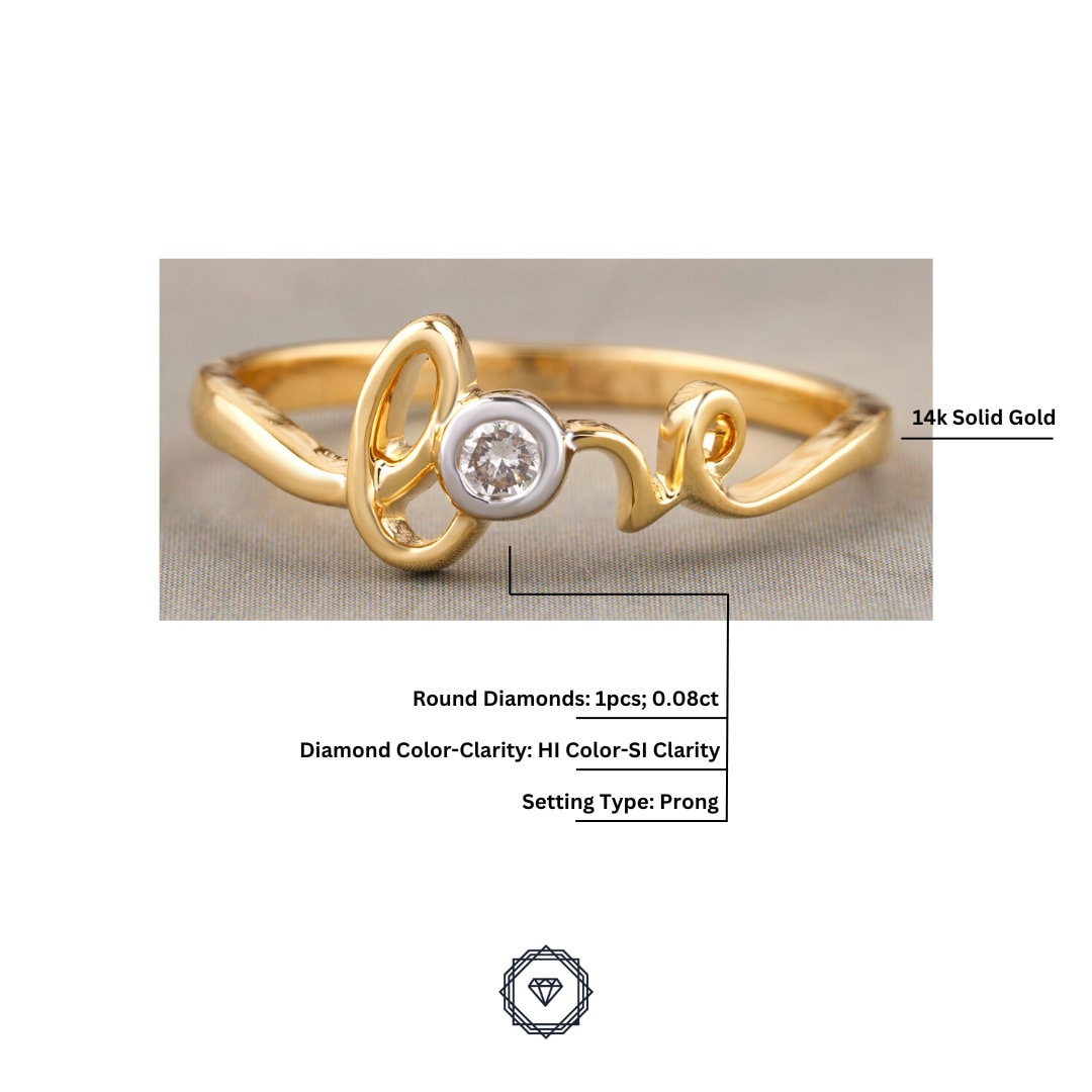 Diamond Love Ring In 14K Solid Gold, Proposal Ring With Natural Diamonds, Gift for Her