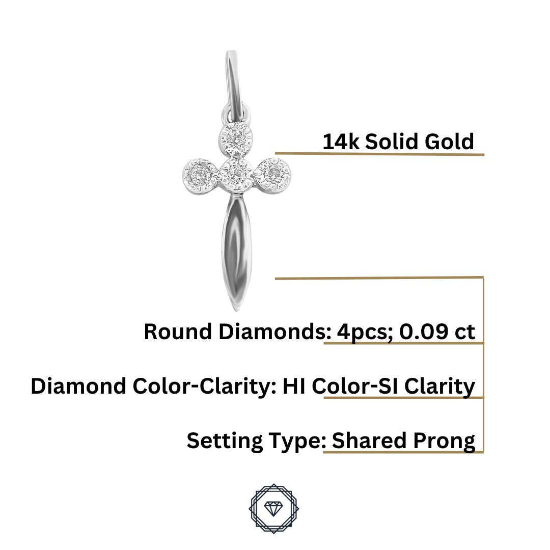 Cross Diamond Pendant in 14k Solid Gold, Natural Diamond Cross Necklace With Adjustable Chain, Bezel Setting, Communion Gift for her