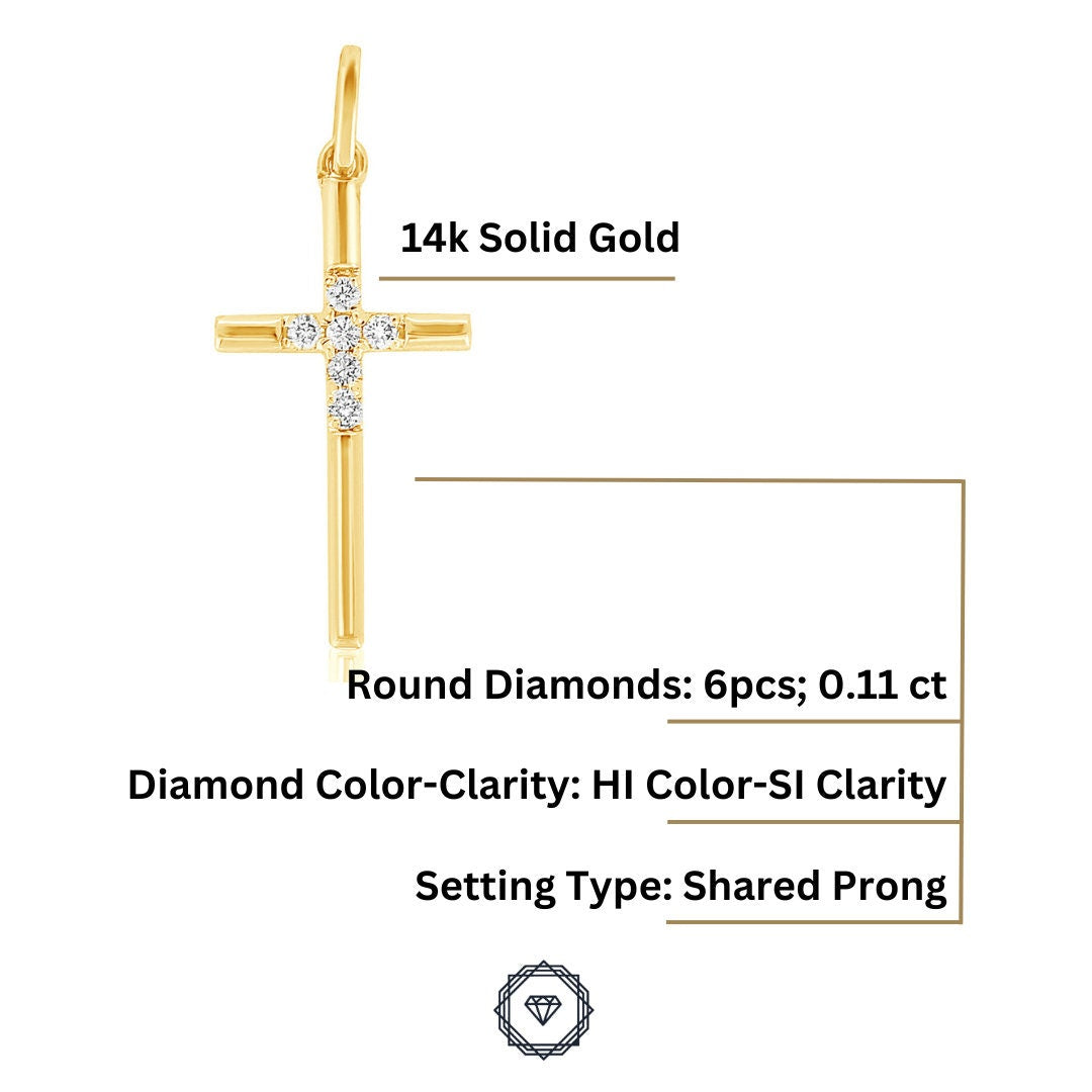 Cross Diamond Pendant in 14k Solid Gold, Natural Diamond Cross Necklace with Adjustable Chain, Communion Gift for her