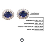 Load image into Gallery viewer, Oval Blue Sapphires Earrings with Diamond Halos, Gemstone Stud earrings, 14K Solid Gold, Natural Diamonds, Gift for her
