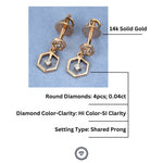 Load image into Gallery viewer, Hexagonal Small Diamond Dangle Earrings, 14k Solid Gold Minimalist Earrings, Natural Diamonds, Polygon Diamond Earrings, Gift for her
